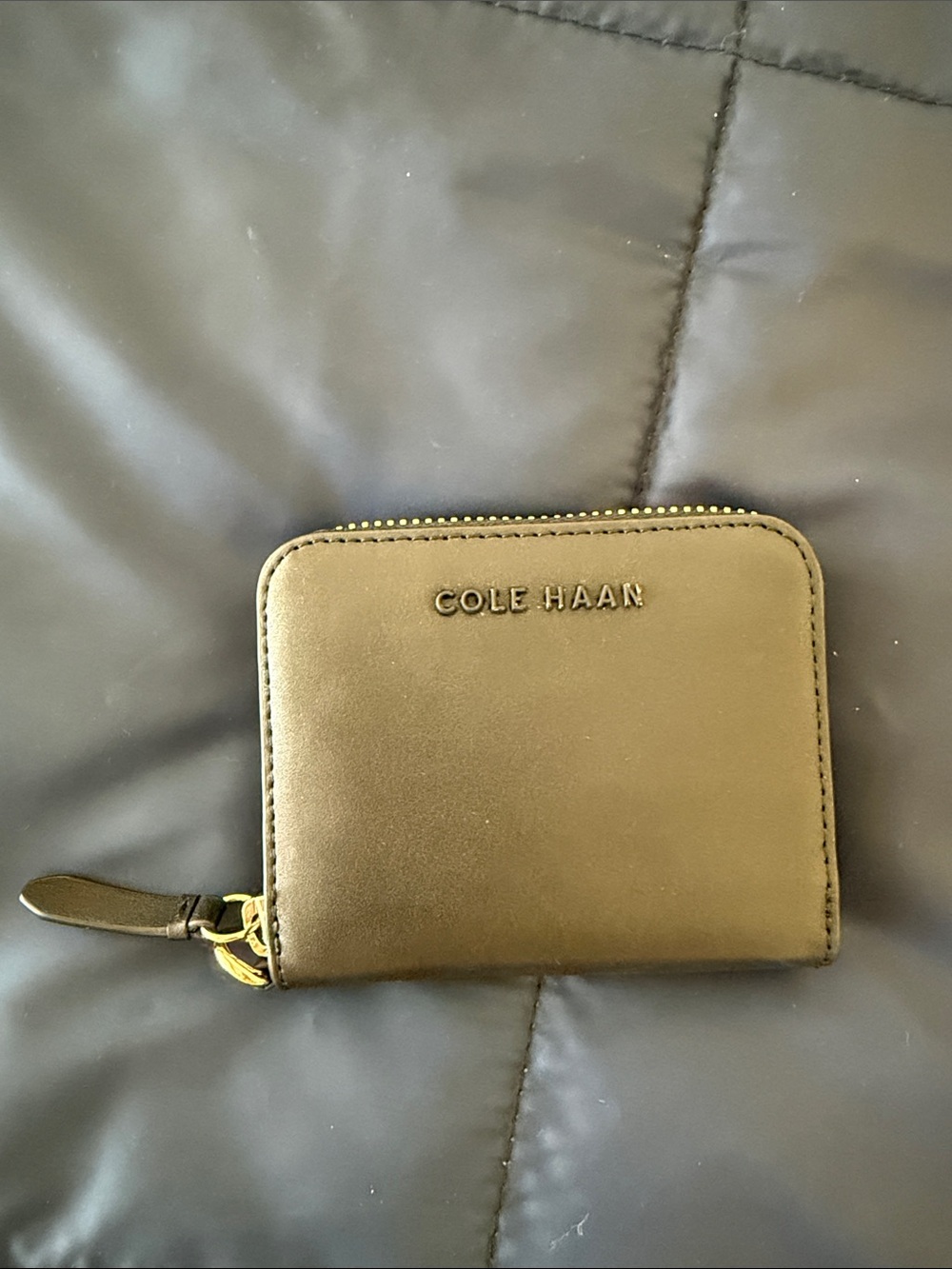 Cole Haan Black Leather Zip Compact Wallet